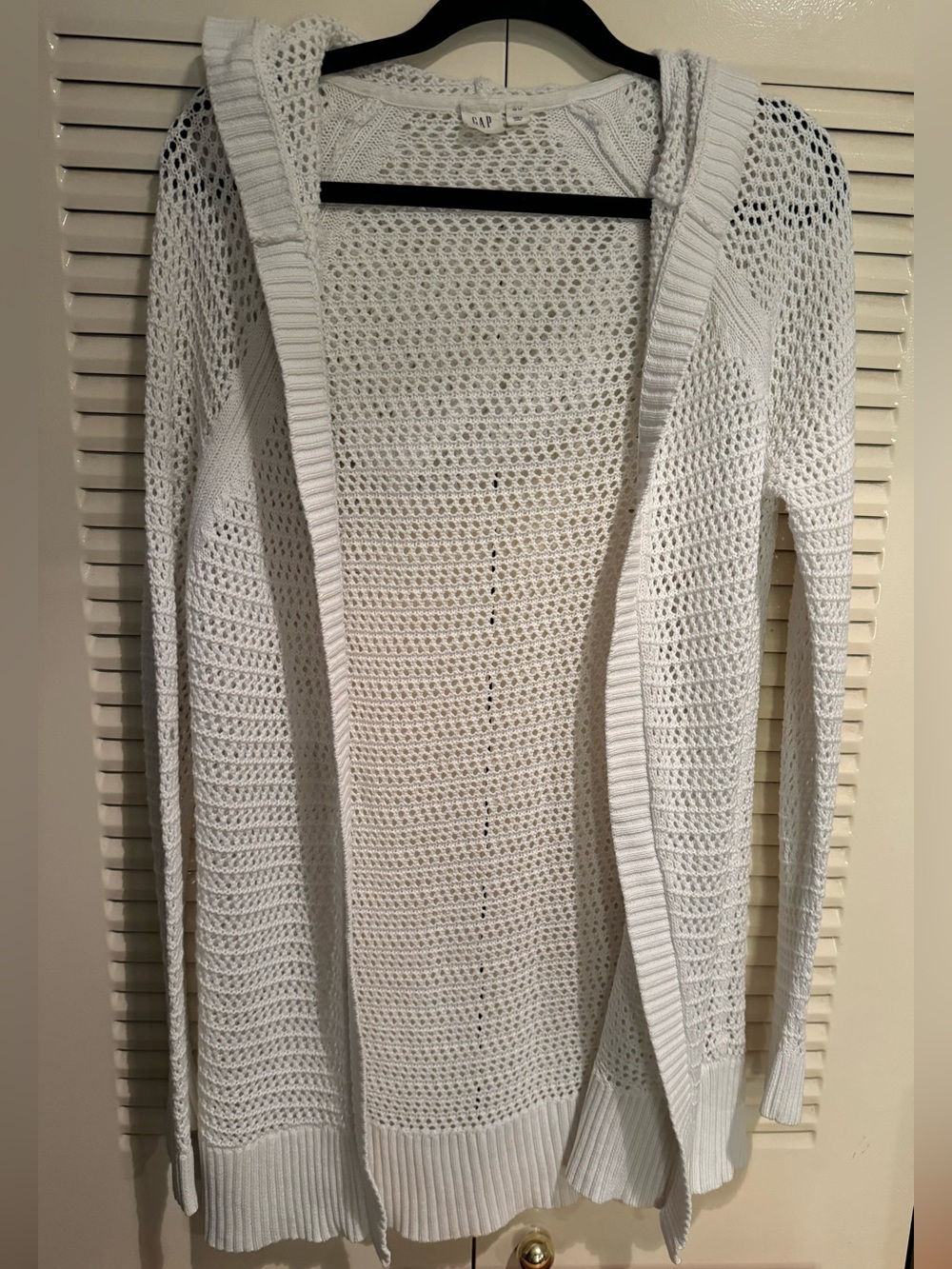 GAP White Open Knit Cotton Hooded Cardigan | Crochet Sweater